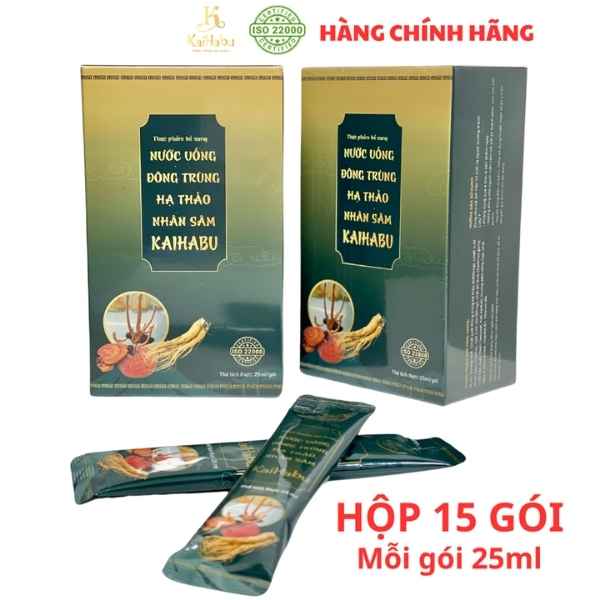 Nước uống đông trùng hạ thảo nhân sâm KaiHabu, hộp 15 gói, mỗi gói 25ml